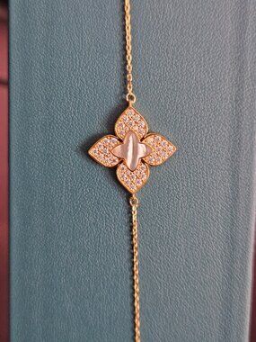 925 Silver Gold Moissanite Clover Adjustable Bracelet